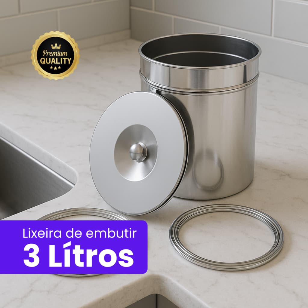 Lixeirinha Inox De Embutir 3 Litros Para Cozinha Gourmet Lux