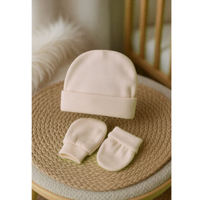 Kit Toucas e Pares de Luvas Luvinhas Para Bebê Recém-Nascido - Suedine 100% Algodão Antialérgico Enxoval Minimalista