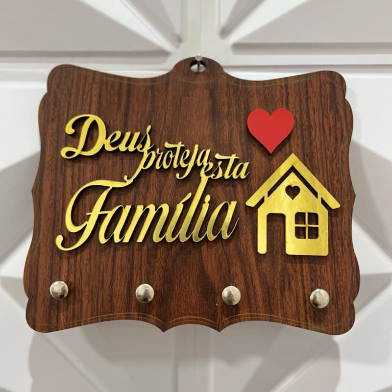 Porta Chave em 2D Feito em Madeira MDF DEUS PROTEJA ESTA FAMÍLIA