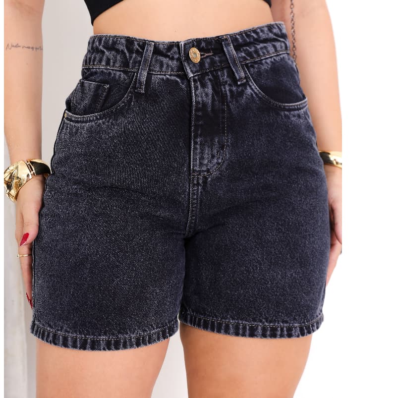 Short Jeans Mom Meia Coxa Bermuda Feminina