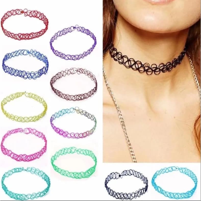 24 Gargantilha Colar Chocker Coleira Tipo Tattoo De Nylon Preta