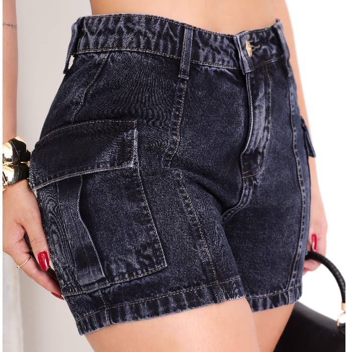 Short Cargo Jeans Bermuda Feminina 100% Algodão