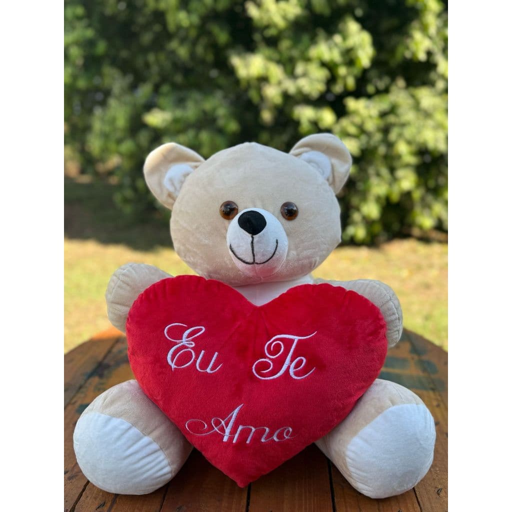 Urso de pelúcia Grande 45CM com coração bordado "Eu te amo" - Dia dos namorados-Decoração e Presente