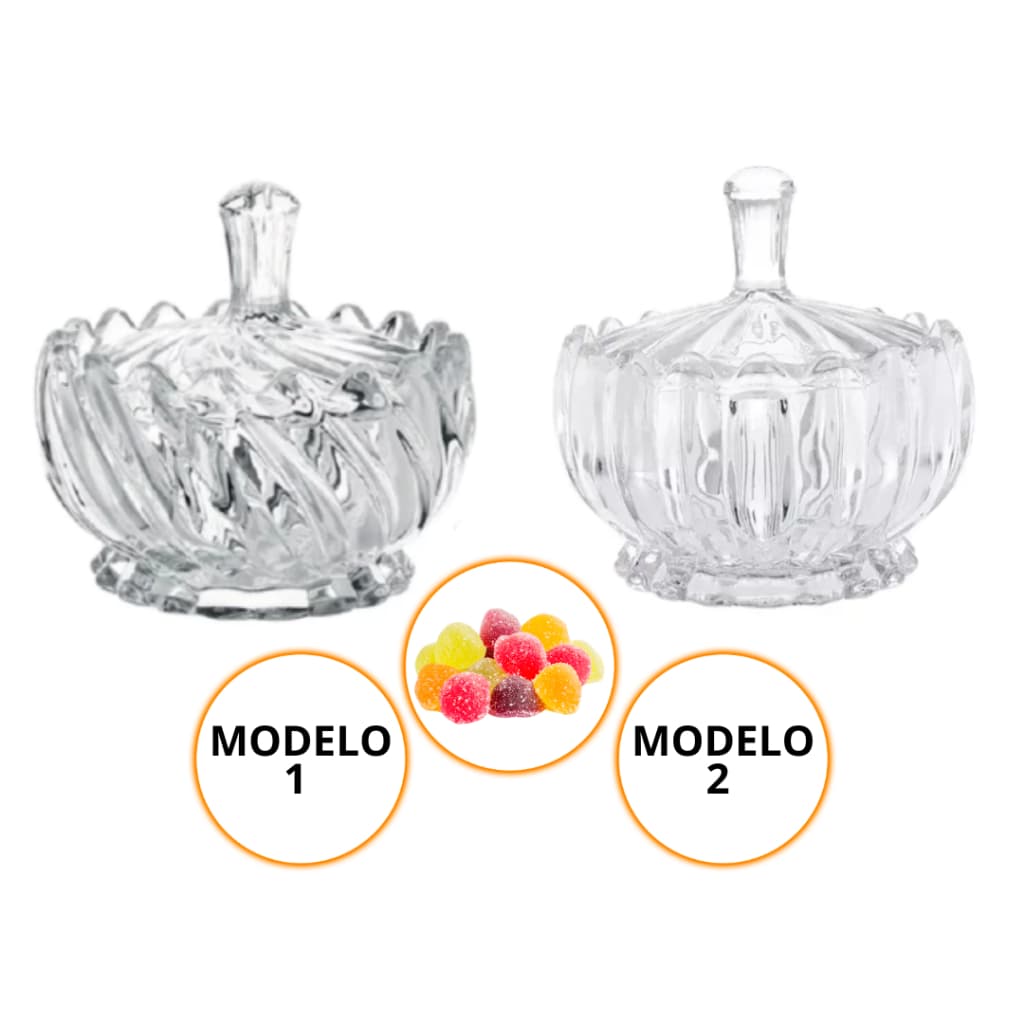 Bombonier em Vidro Baleiro 11cm 240ML com Tampa Elegante e Detalhado