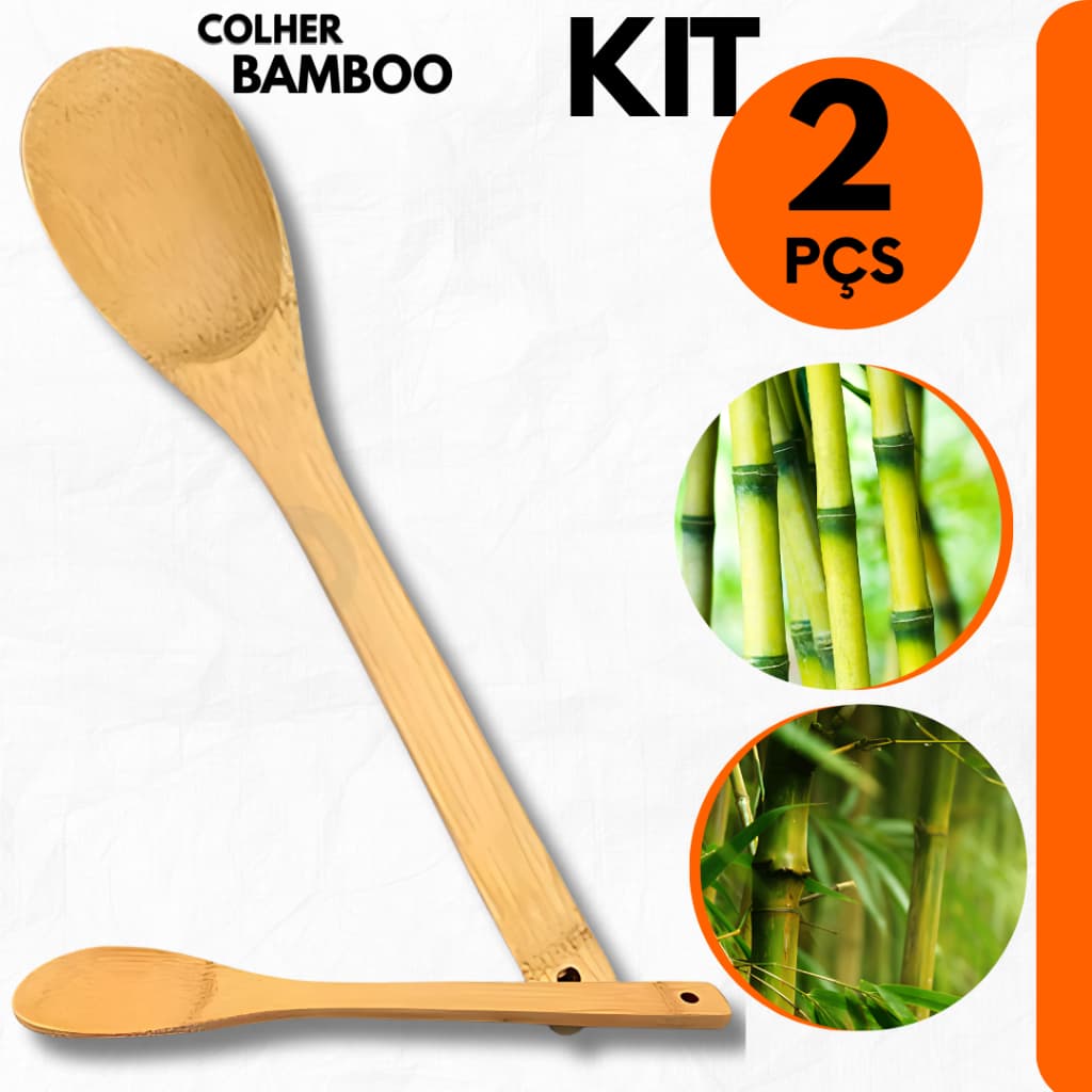 Kit 2 - Colher De Bambu 30cm Madeira Bamboo Pau Para Cozinha Multiuso