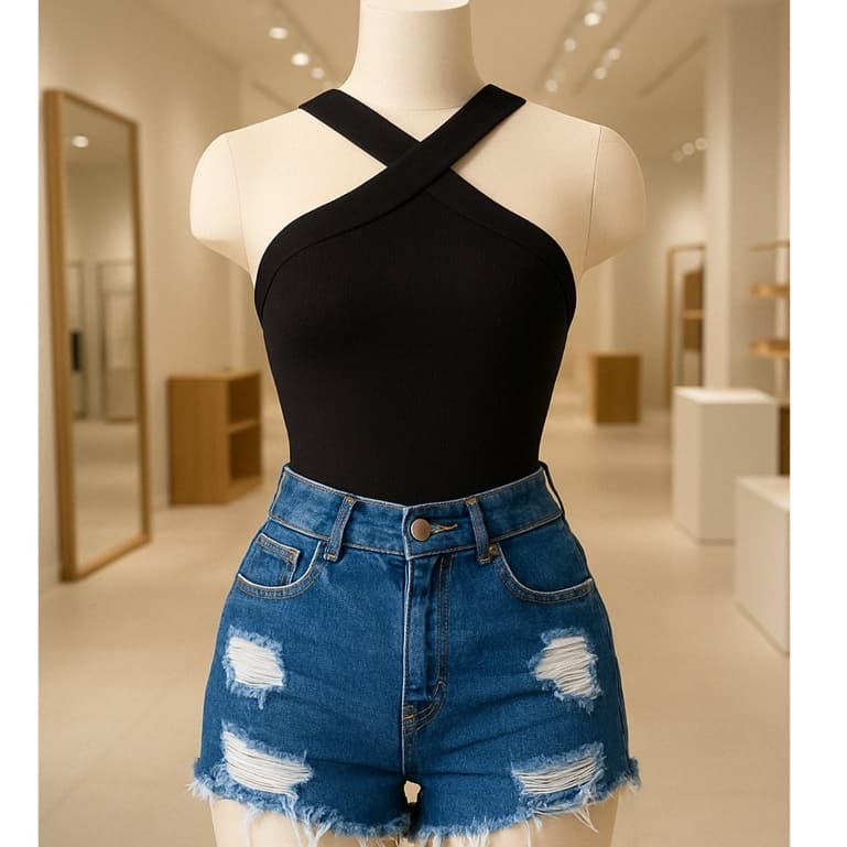 Body Feminino Decote Transpassado Cruzado Sem Mangas Feminino Look Estiloso