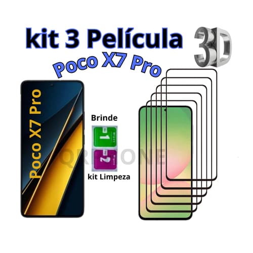 Película Poco X7 Pro 3D de Vidro Frontal KIT com 1 , 2 ou 3 Películas 3D