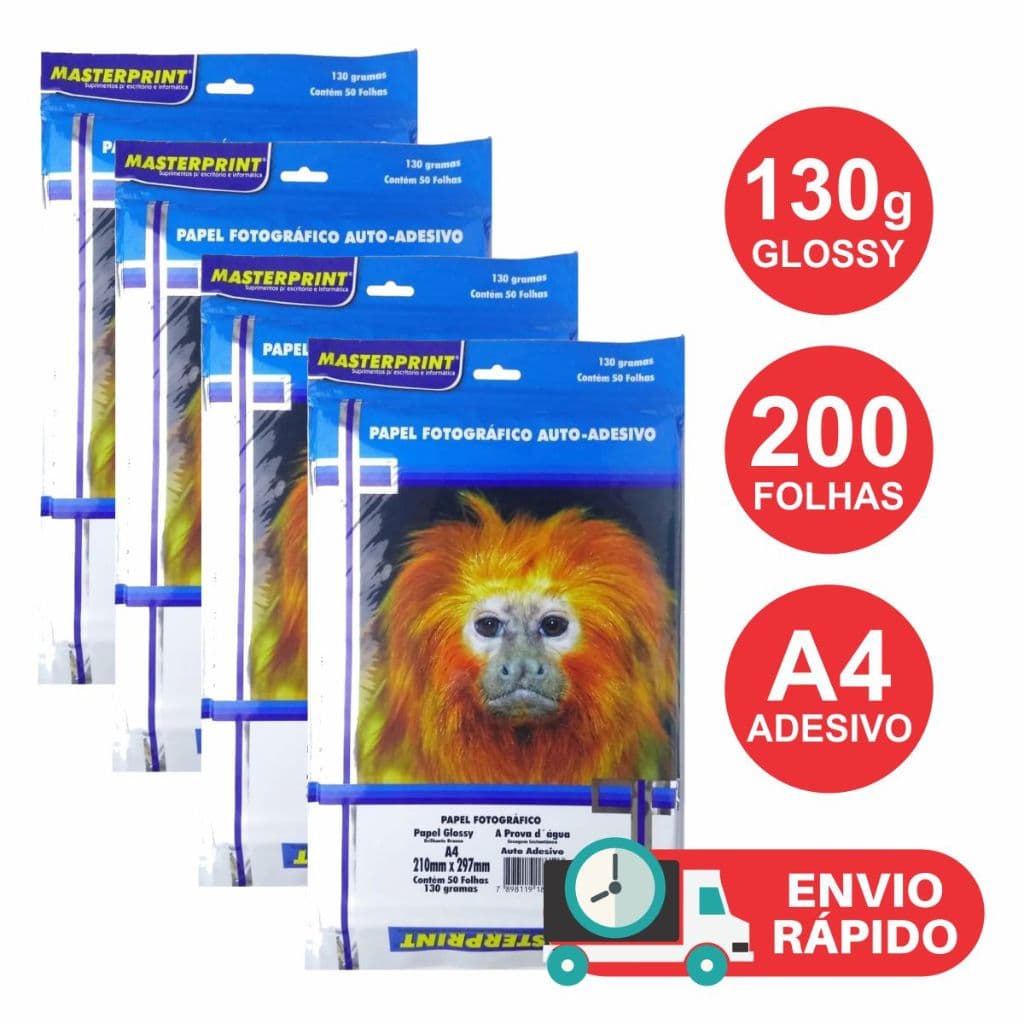Papel Fotográfico ADESIVO Glossy 130gr Kit 200 Folhas À Prova D'água