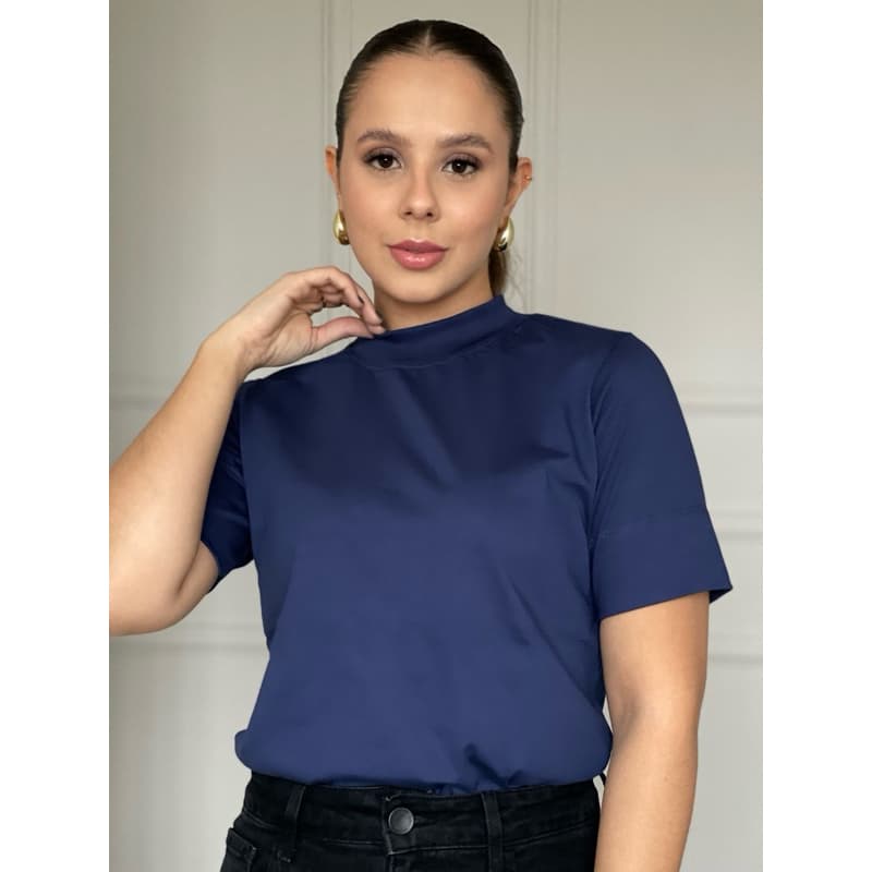 blusa feminino gola alta azul Marinho