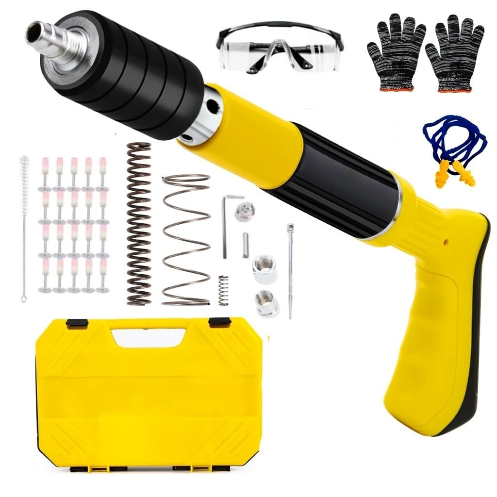 Kit Pistola de Fixação Finca Pino Com 20 Rebites + Equipamento de Segurança Pino Manual