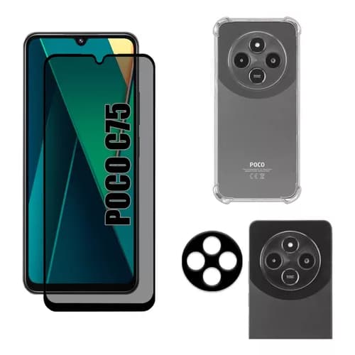 Kit Para Xiaomi Poco C75 Película Privacidade + Capa Capinha Anti Shock+Pelicula Camera 3D