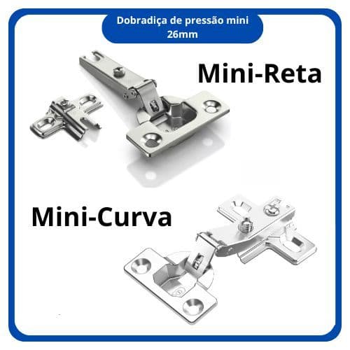 Kit 20 Dobradiça Mini 26mm para Armários e Guarda Roupas