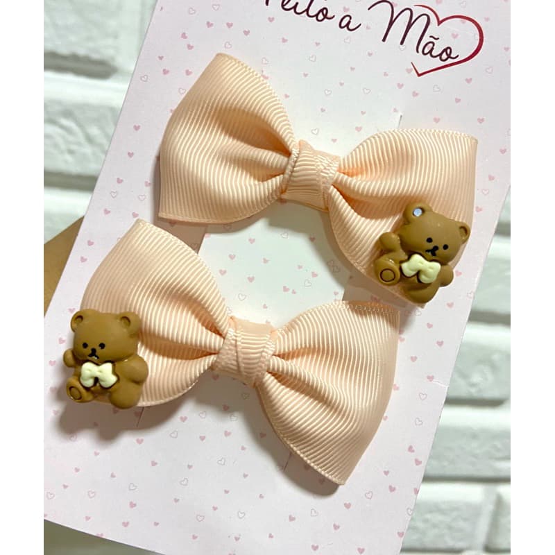 Parzinho de laço infantil , laço salmão ursinho , presilha infantil