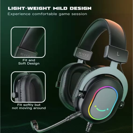 FIFINE USB Gaming Headset, fones de ouvido PC  Microfone para computador, over-ear RGB headset