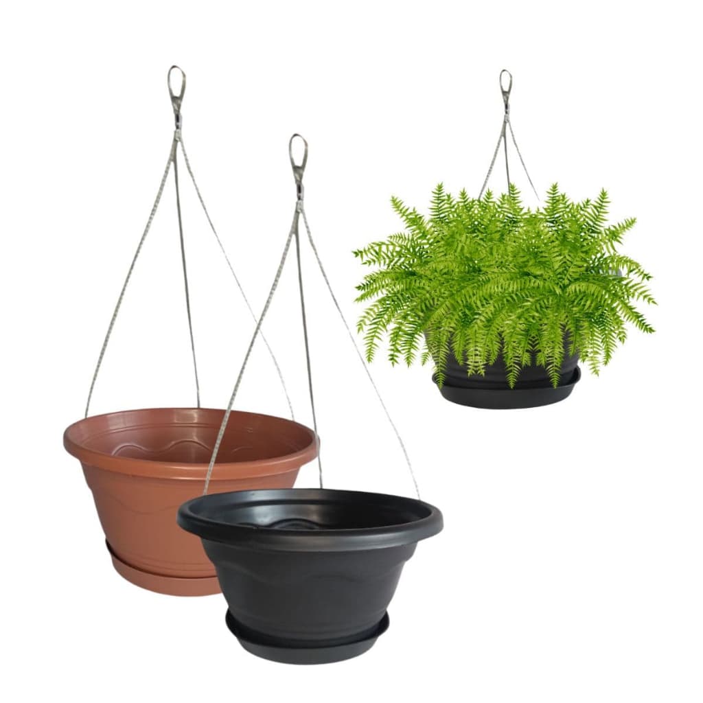 3 Vaso Cuia Grande Completo Suspenso 4 Litros Com Prato 25cm Para Pendurar Planta Samambaia Cabo de aço 50cm