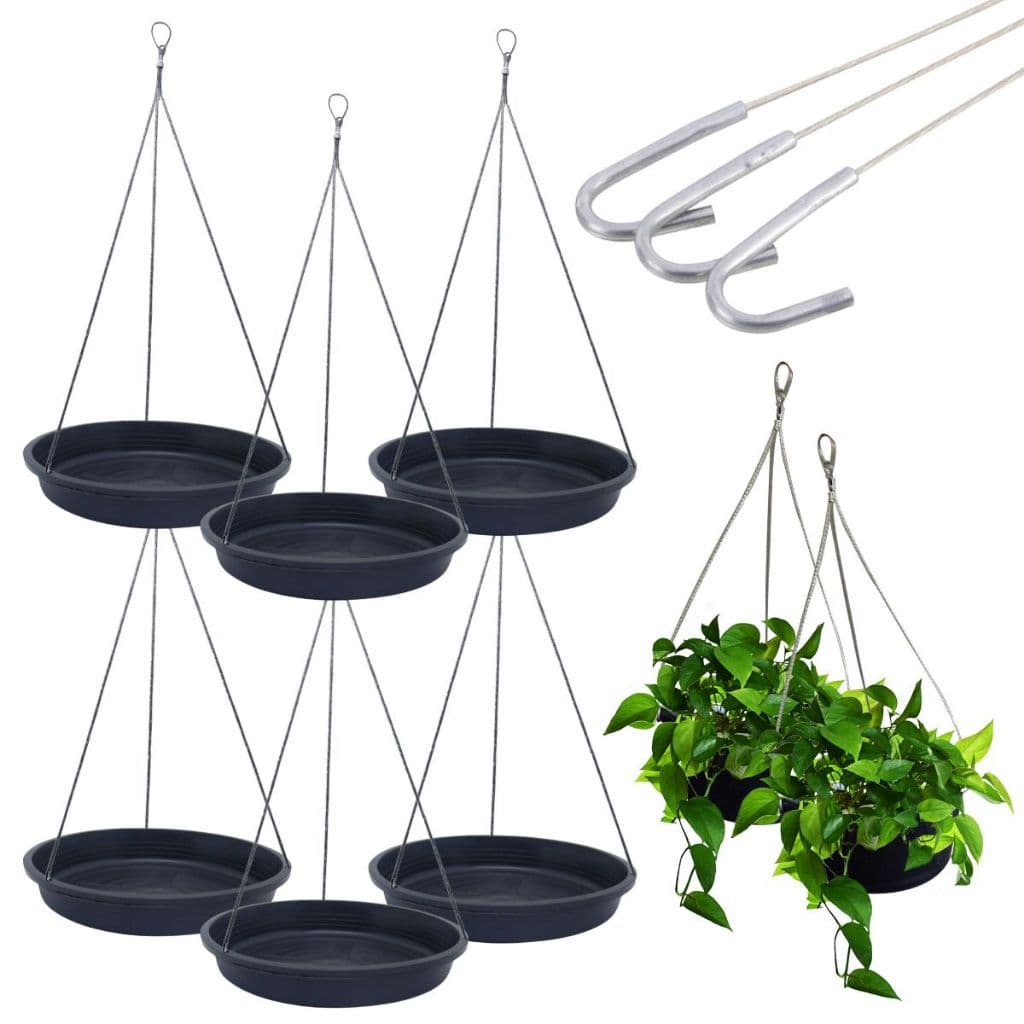 Kit 12 Suporte Suspenso P/ Pendurar Vaso E Planta Grande - Prato De Plástico 26 cm + Cabo de Aço Pendente de Vasos 64cm