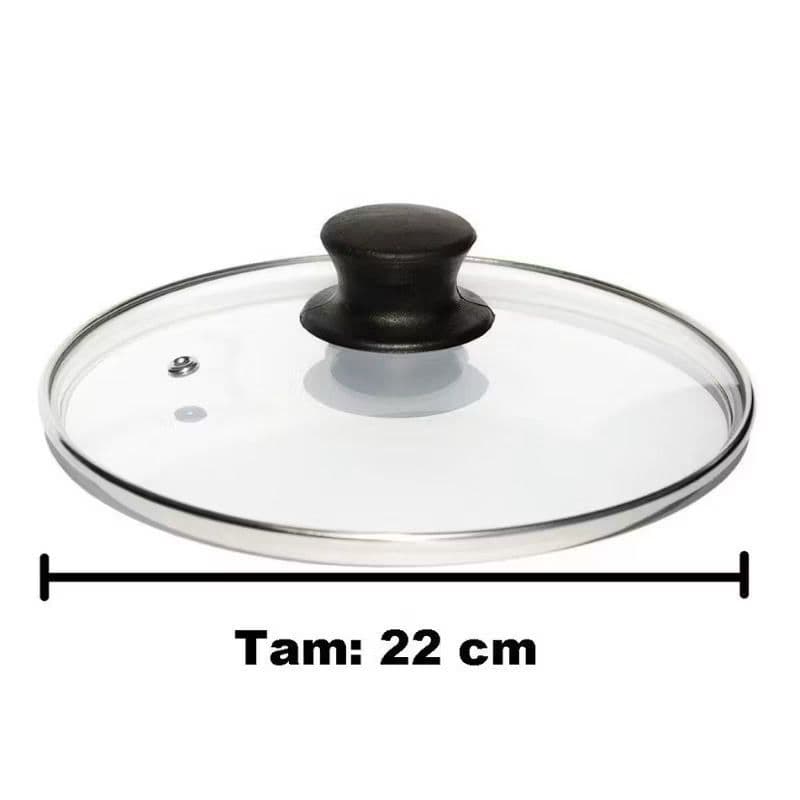 TAMPA DE VIDRO N 22 CM TEMPERADO AULSA PARA PANELAS E FRIGIDEIRAS- COM BORDA DE AÇO- COM POMEL PUXADOR PRETO | UNIVERSAL