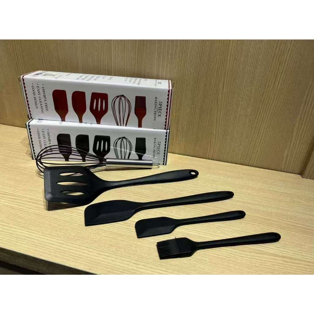 Jogo 5 Peças Silicone Kit Culinário de Utensílios Para Cozinha Com Espátula Pincel e Fouet Fuê