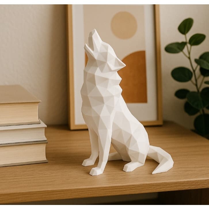 Estátua Decorativa Lobo Uivando | Low Poly | Escultura Moderna Decorativa para Sala e Escritório