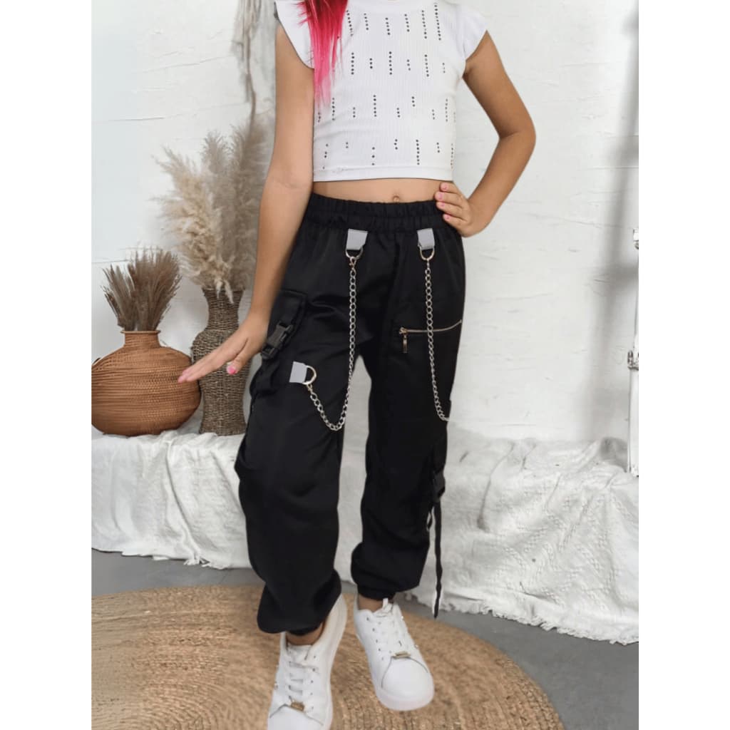 CALÇA JOGGER INFANTIL MENINA ENCANTO DUPLO  2 CORRENTES 2 TIRAS DE CHARME