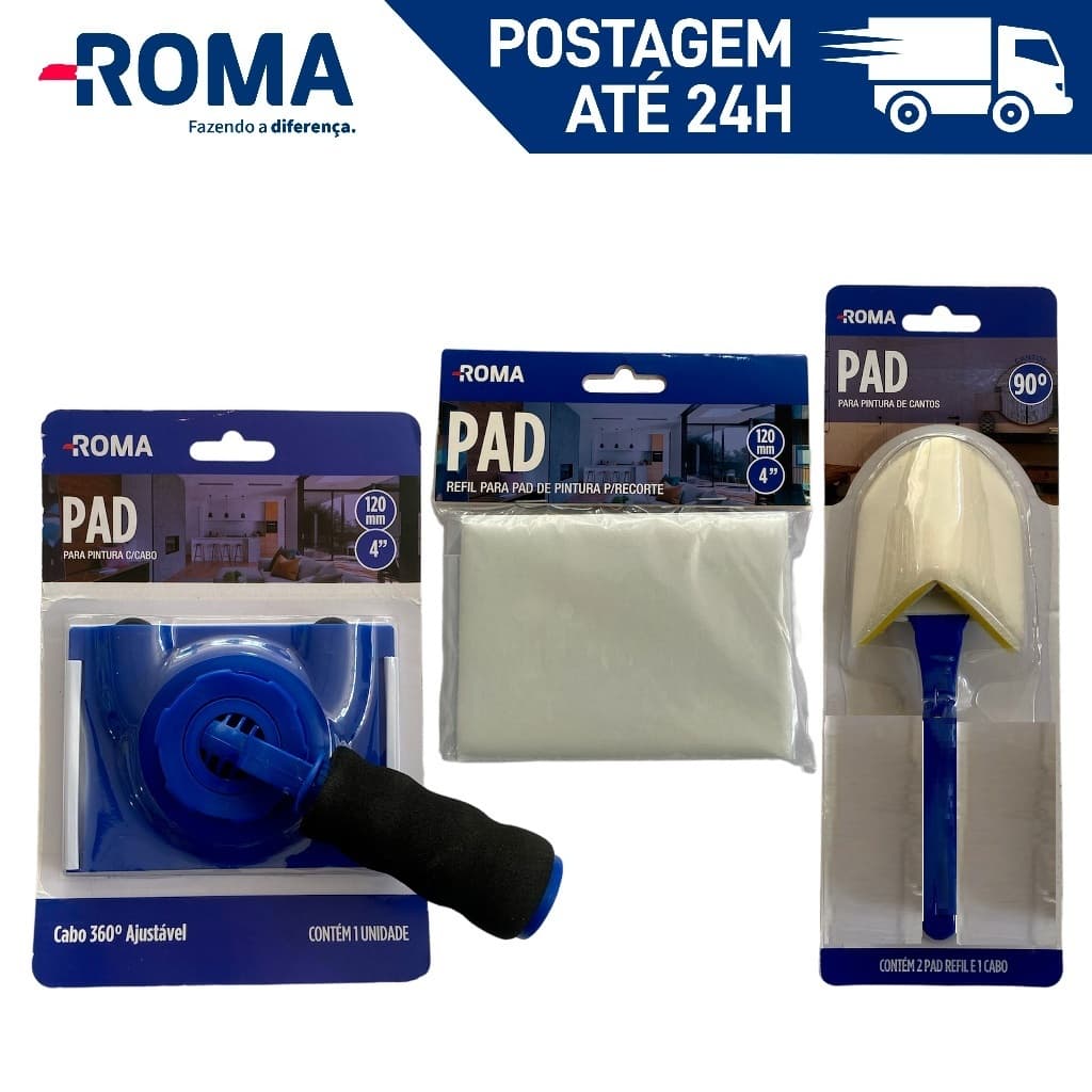 Kit Pad de Canto + Pad para Recortes e Acabamento em Pinturas Com Cabo + Refil - Pad/Rolo