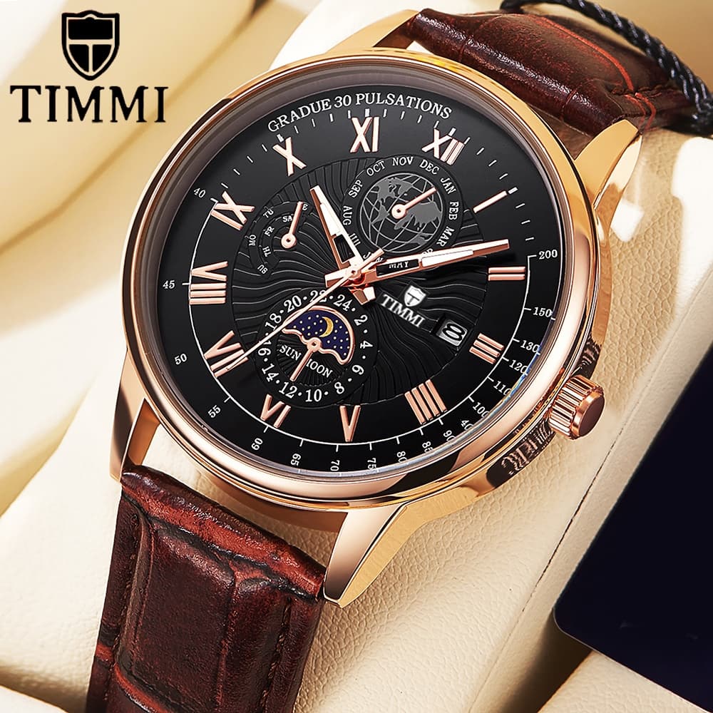 TIMMI Relógio Masculino Quartzo Couro Dágua Masculino A Prova D Água data esportes de moda Relógio 9092
