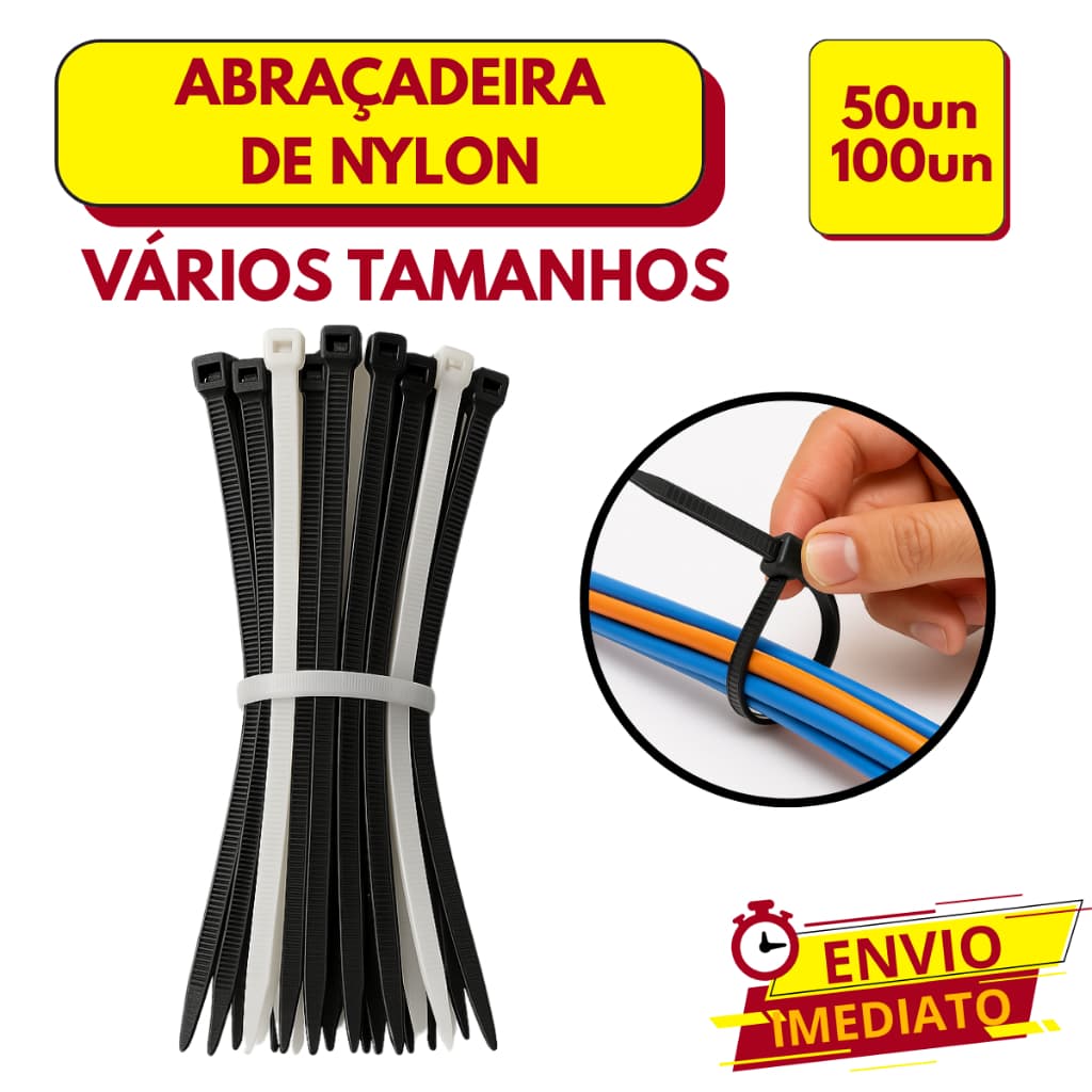 Kit Abraçadeira De Nylon Cinta Plástica Enforca Gato Fita Hellerman Branca e Preta - 50un | 100un