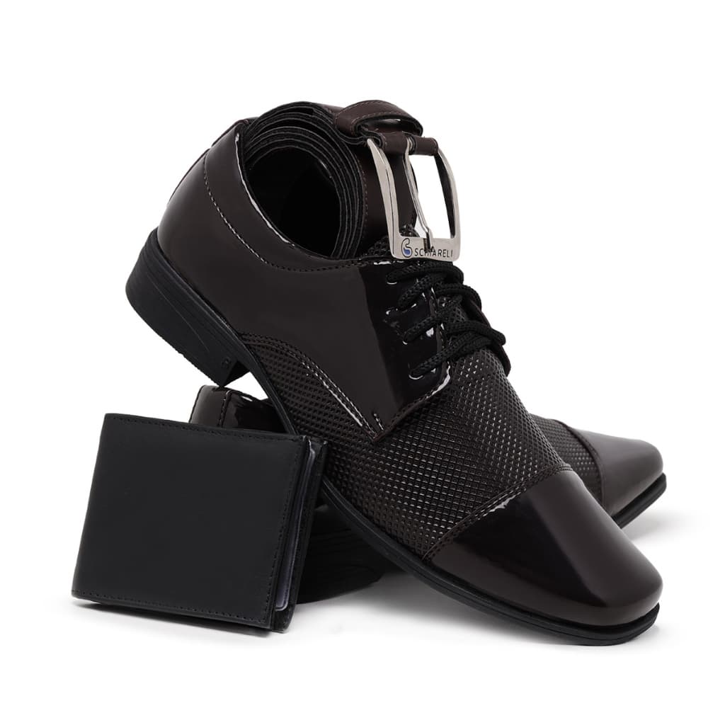 Kit Sapato Social Masculino Cinto E Carteira cores Uniforme Formatura Conforto