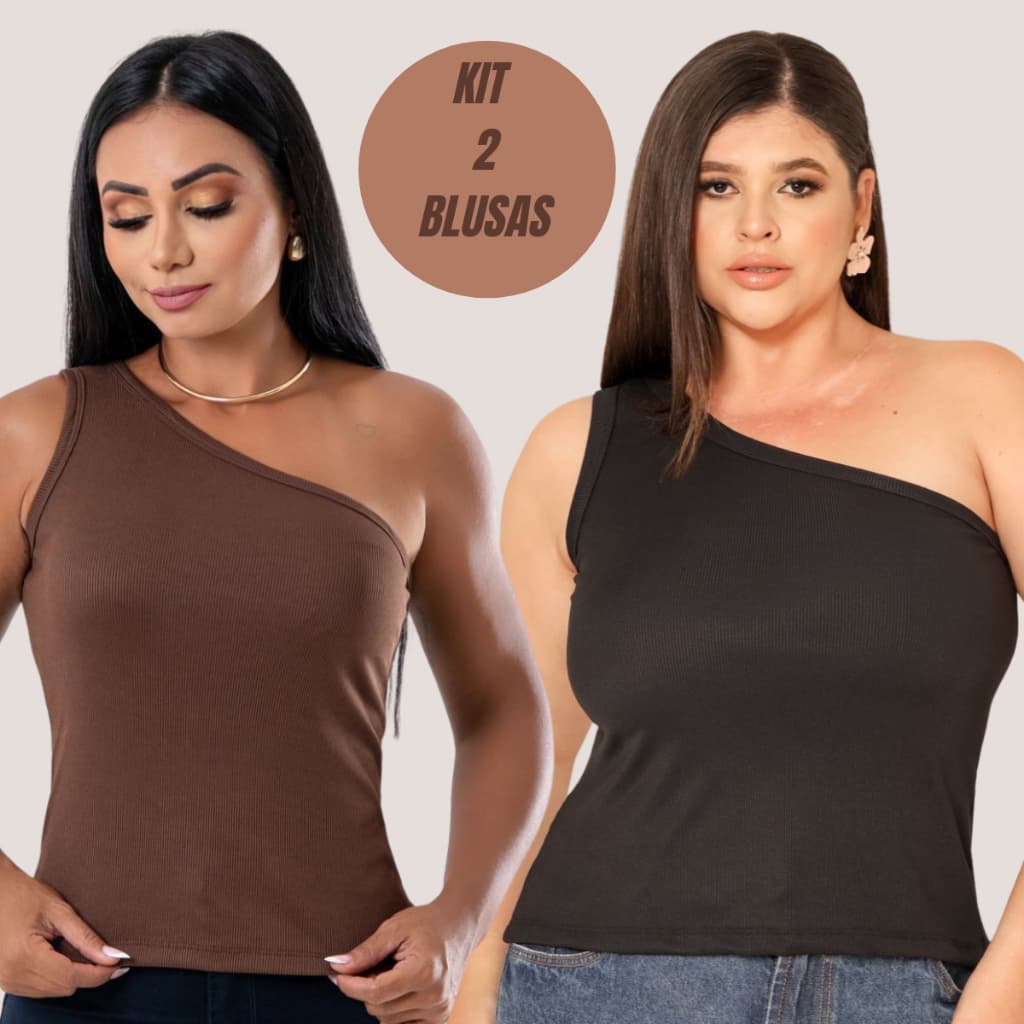 Kit 2 Blusinhas Feminina Camiseta Mula Manca Um Ombro Só Slim e Plus Size Tendência