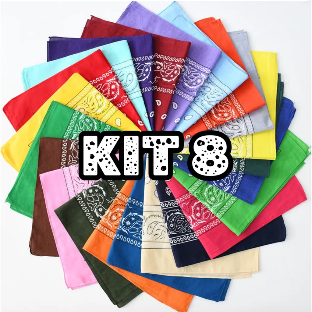 Kit Bandanas Sortidas Lenço Estampada - Moda Rock - Poliéster - Cores Sortidas