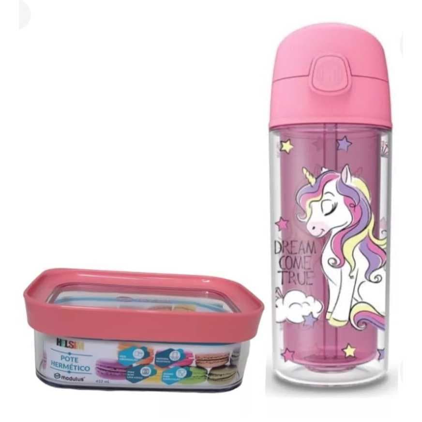 Kit Infantil Escolar Para Lancheira Com Pote Hermético