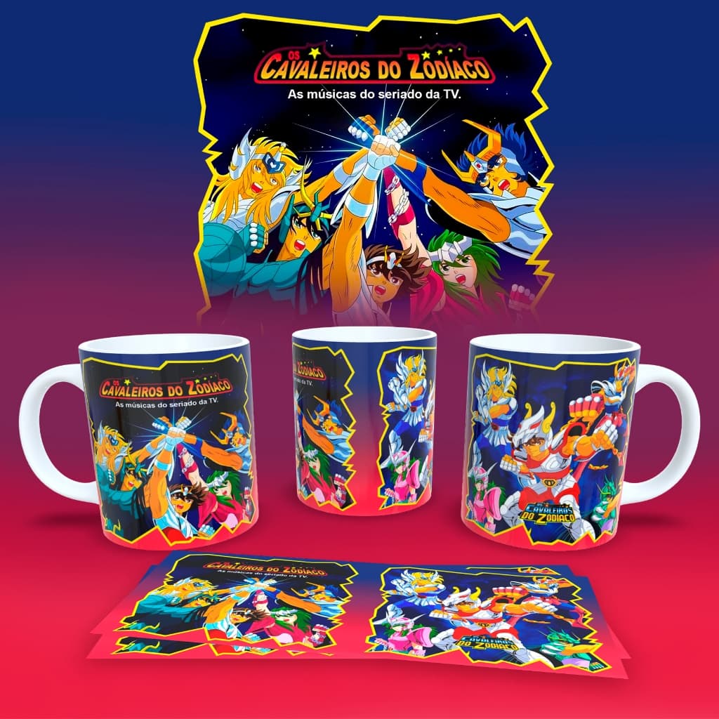 Caneca Personalizada de Porcelana Importada / ESTAMPA EXCLUSIVA / Caneca Cavaleiros do Zodíaco