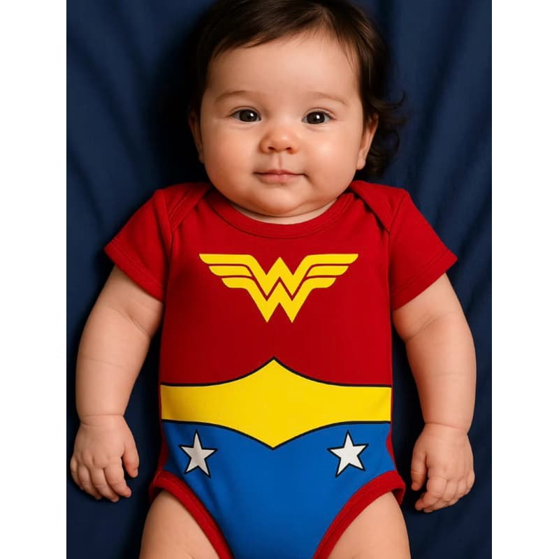 Kit Body Mulher Maravilha Bebe Mesversário/fantasia Menina(K-3) Body De Bebê Temático Bori Body Bory, Bodi