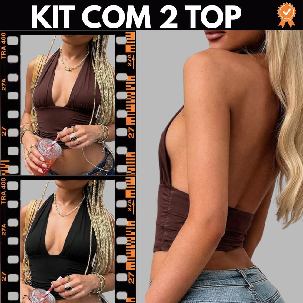 UNIDADE OU KIT COM 2 TOP FAIXA CROPPED FEMININO FRENTE ÚNICA DRAPEADO LAÇO NO PESCOÇO LANÇAMENTO CORES LISA COM FORRO