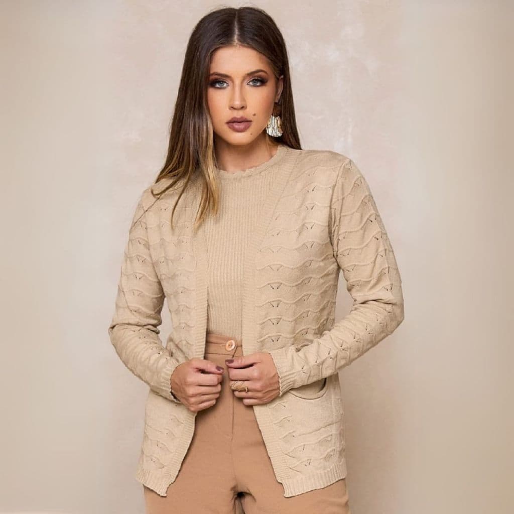 Conjunto Feminino Tricot Inverno Casaco e Blusa Regata Tricô Elegante e Confortável