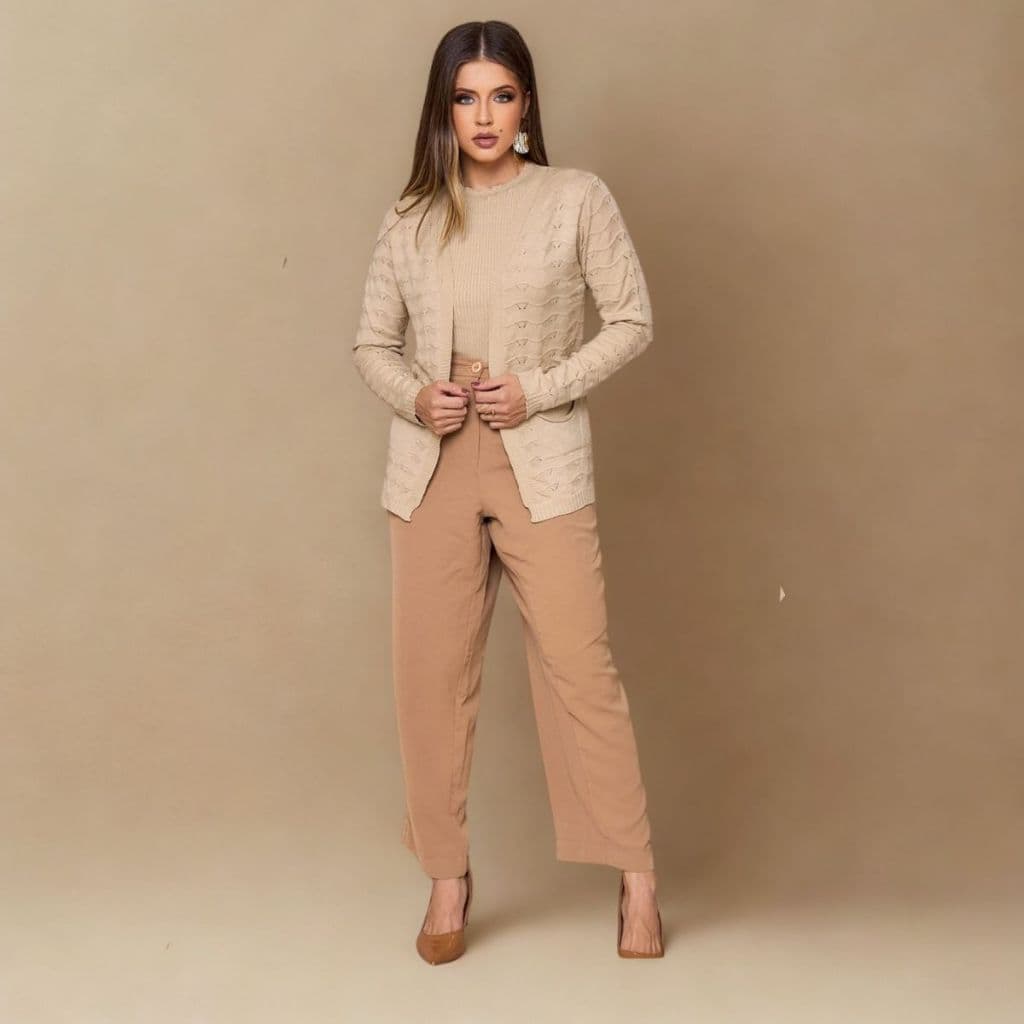 Conjunto Casaco e Blusa Regata Feminino Tricot Inverno Tricô Elegante e Confortável