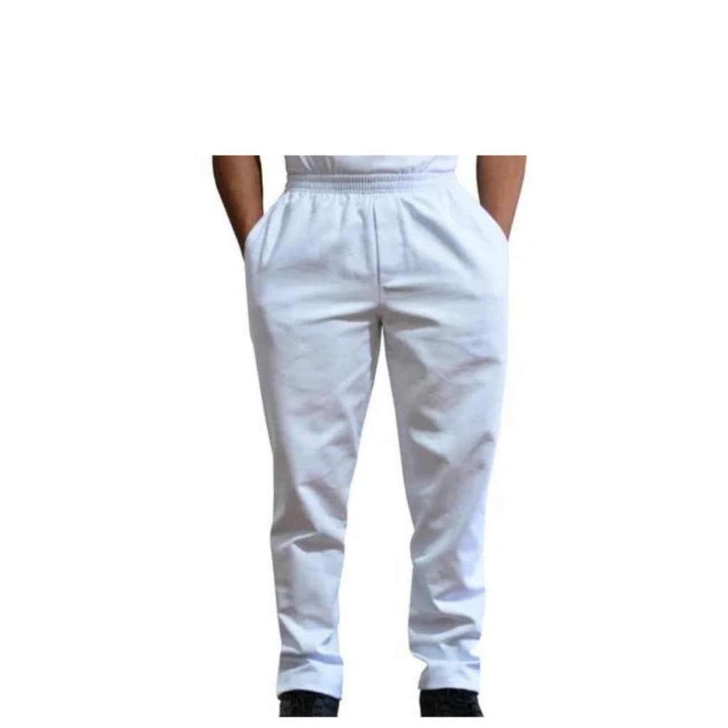 Calça Uniforme Profissional Branco Brim  Elástico Bolsos Unissex