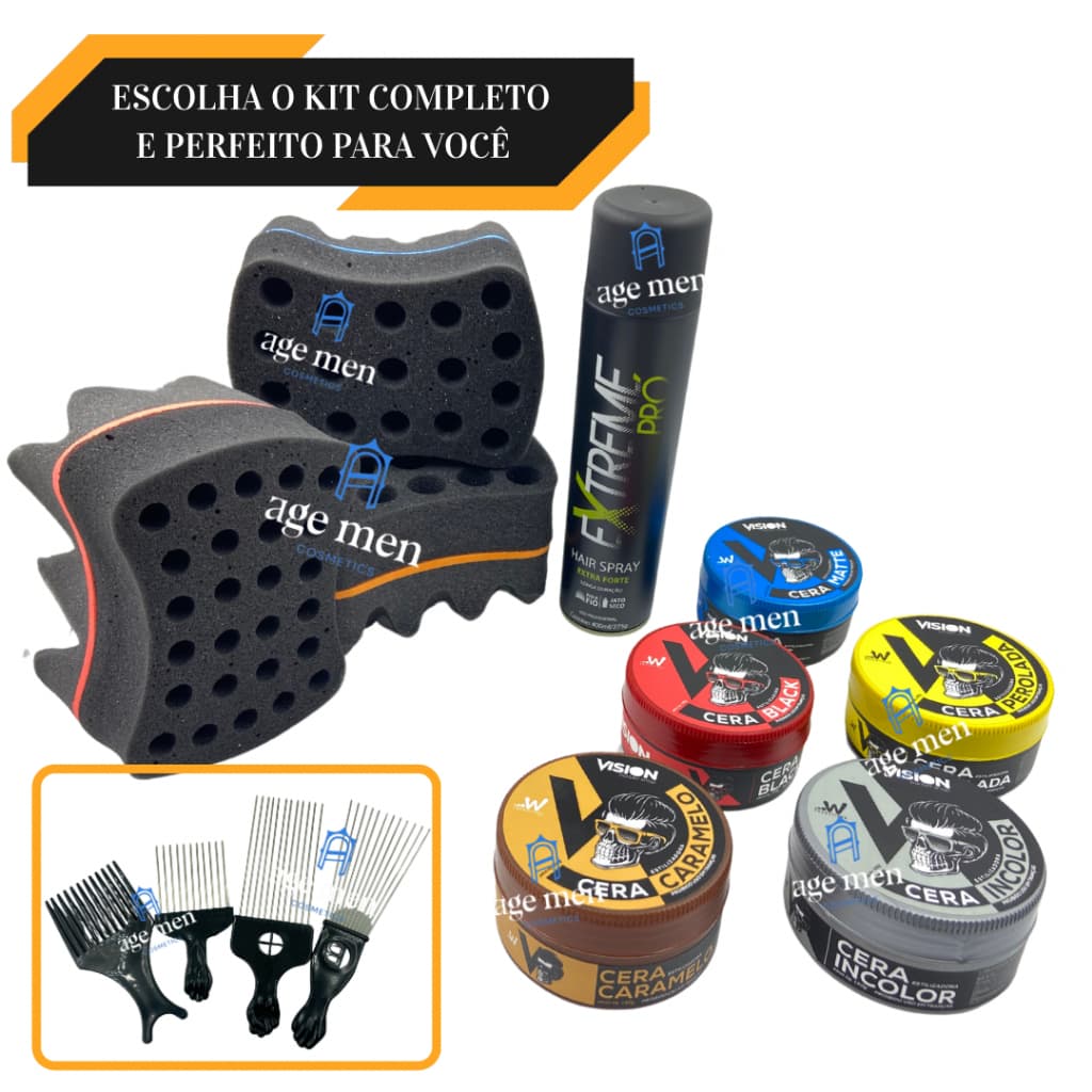 Kit Completo Esponja Nudred Dupla + Pente Garfo + Cera Modeladora + Laque Spray