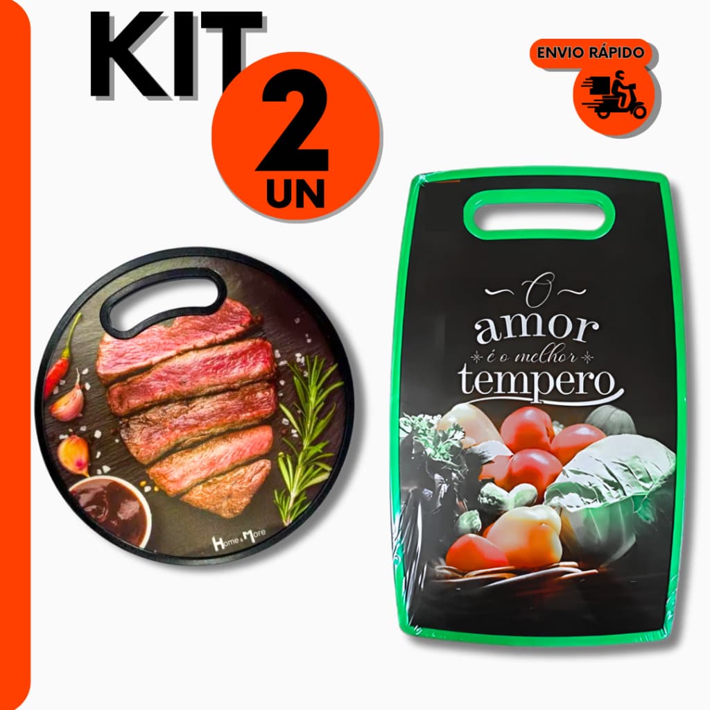 Kit Tábua Redonda + Retangular P/ Corte Carnes Frutas e Verduras Do Chef p/ Cozinha Restaurante Bar