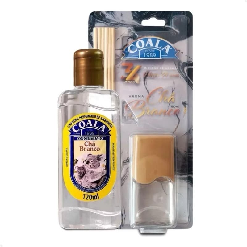 Kit Coala Difusor de Ambientes com Vareta 100ml + Essência Limpadora Perfumada 120ml (escolha o seu)