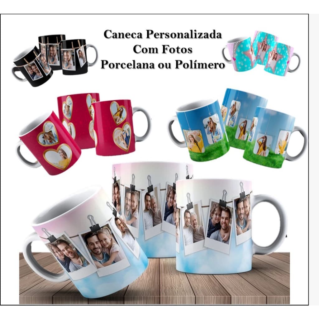 Caneca Personalizada Porcelana Painel Fotos Nome Padrinhos Aniversário Batizado Casamento Logomarca