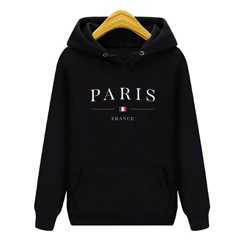 Blusa De Frio Moletom Pluz Size PARIS Canguru Em Algodão