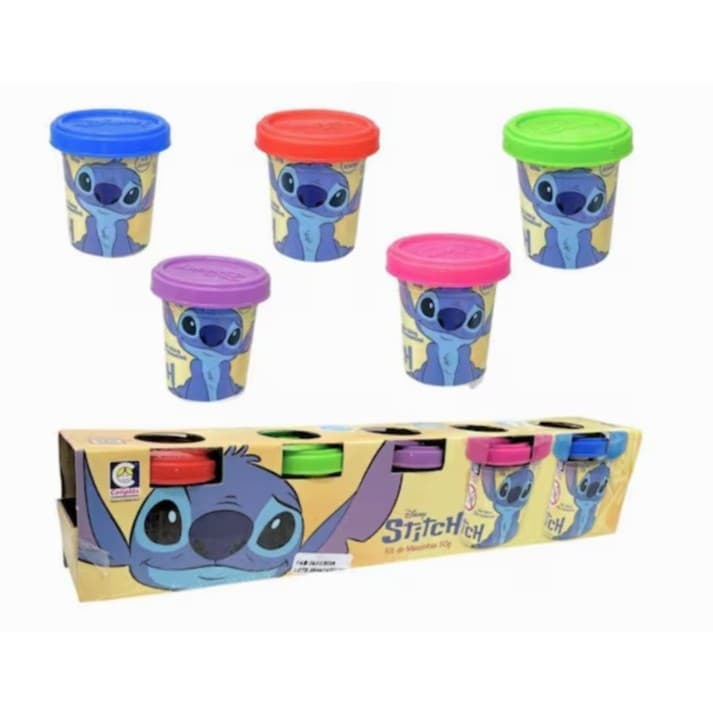 Brinquedo Kit Massinhas Com 5 Potinhos 50G Stitch Disney