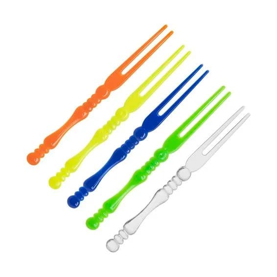 50 Palitos Garfinho Petisco Acrílico Colorido p/ Aperitivos Peças Sortidas