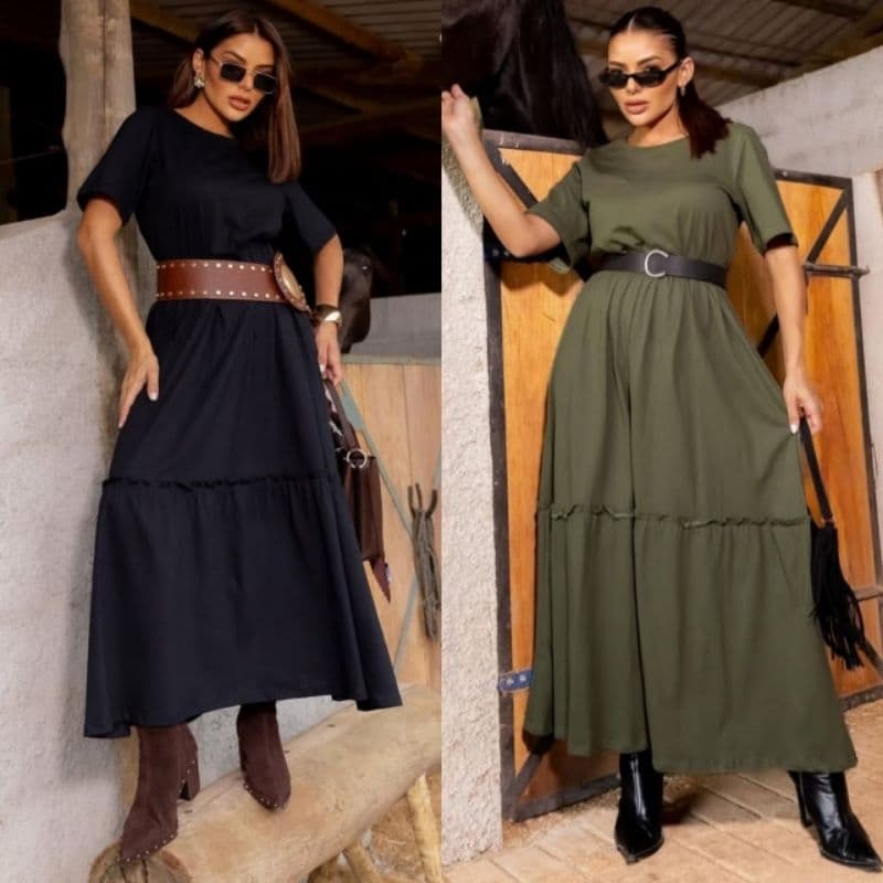vestido longo  Boho chic de malha algodão elegante