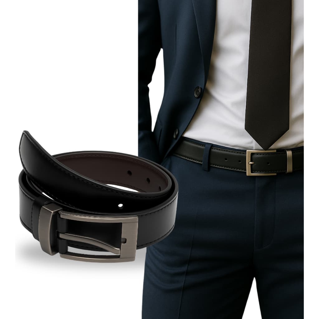Cinto Masculino  Couro Dupla Face com Fivela Giratória  Cores Preto e Marrom