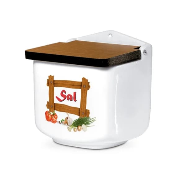 Saleiro Cerâmica com tampa de MDF Saleiro Decorativo Saleiro Cozinha Moderno Artesanal Bancada