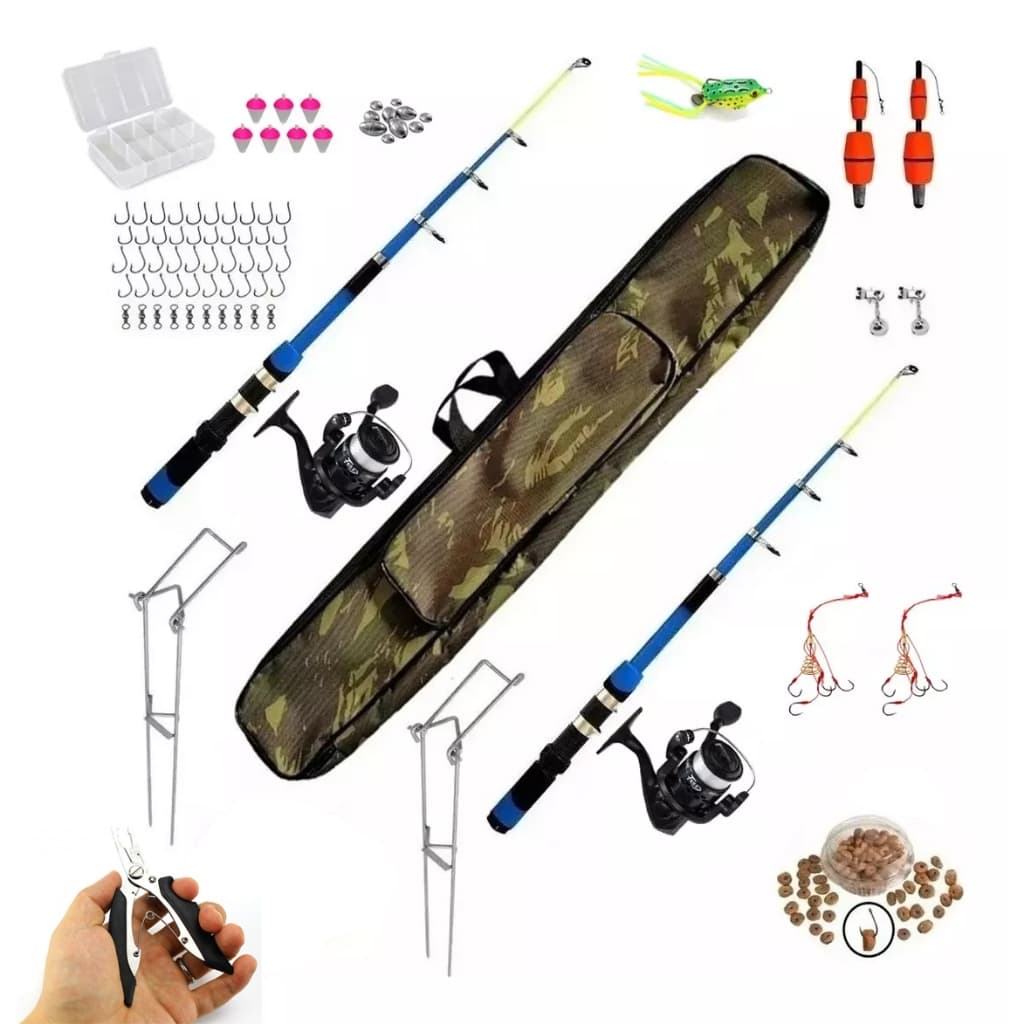 Kit P/ Pesca Completo Diversos Itens Estojo C/ 2 Varas de Molinetes e Diversos acessórios