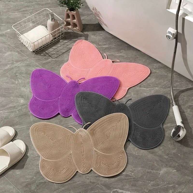 Tapete Box Cilicone Borboleta Retangular Massagem Pés Relaxante Banheiro Antiderrapante Com Ventosa