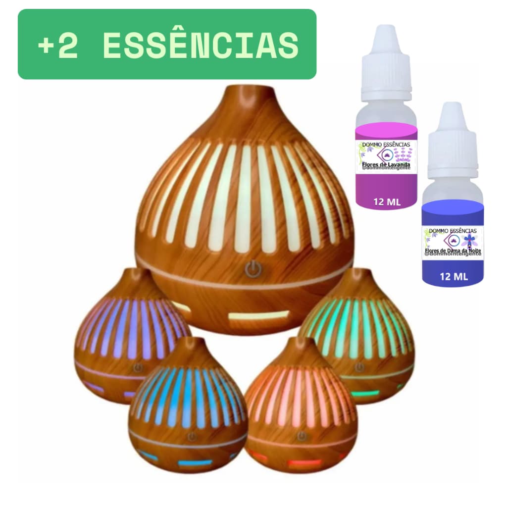 Umidificador DECORADO GRANDE 300mL com LED com até 2 Essências Aroma Difusor Purificador Ar